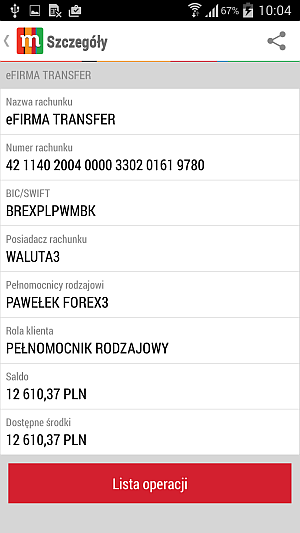 Przesylanie numeru rachunku - mBank